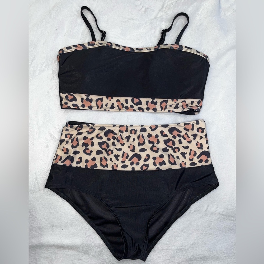 Leopard Print Black Bikini Set